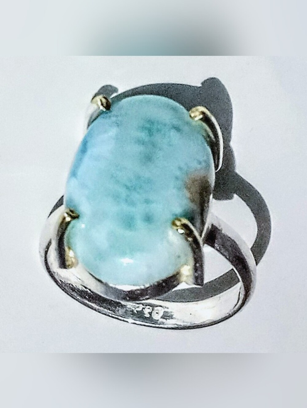 Sterling Silver Caribbean Light Blue Oval Larimar Size 8 Ring